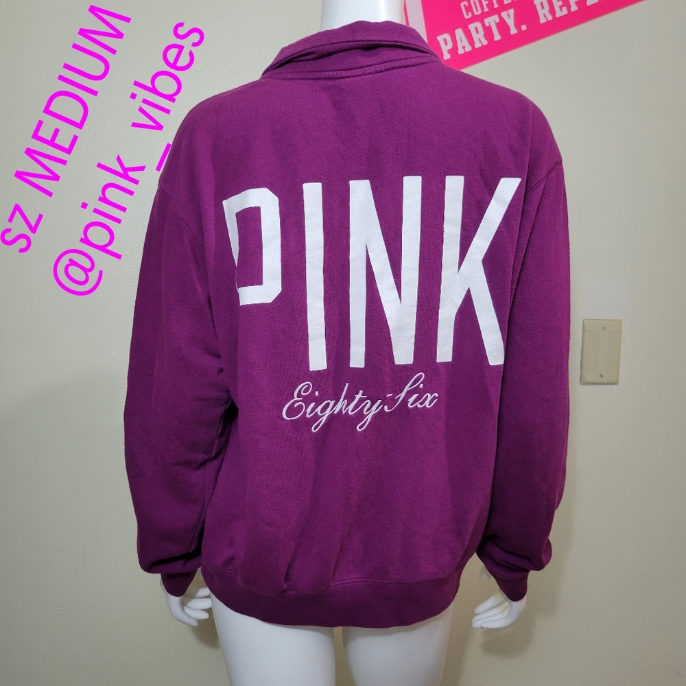 VS PINK M Campus Quarter Zip Pullover Sweater